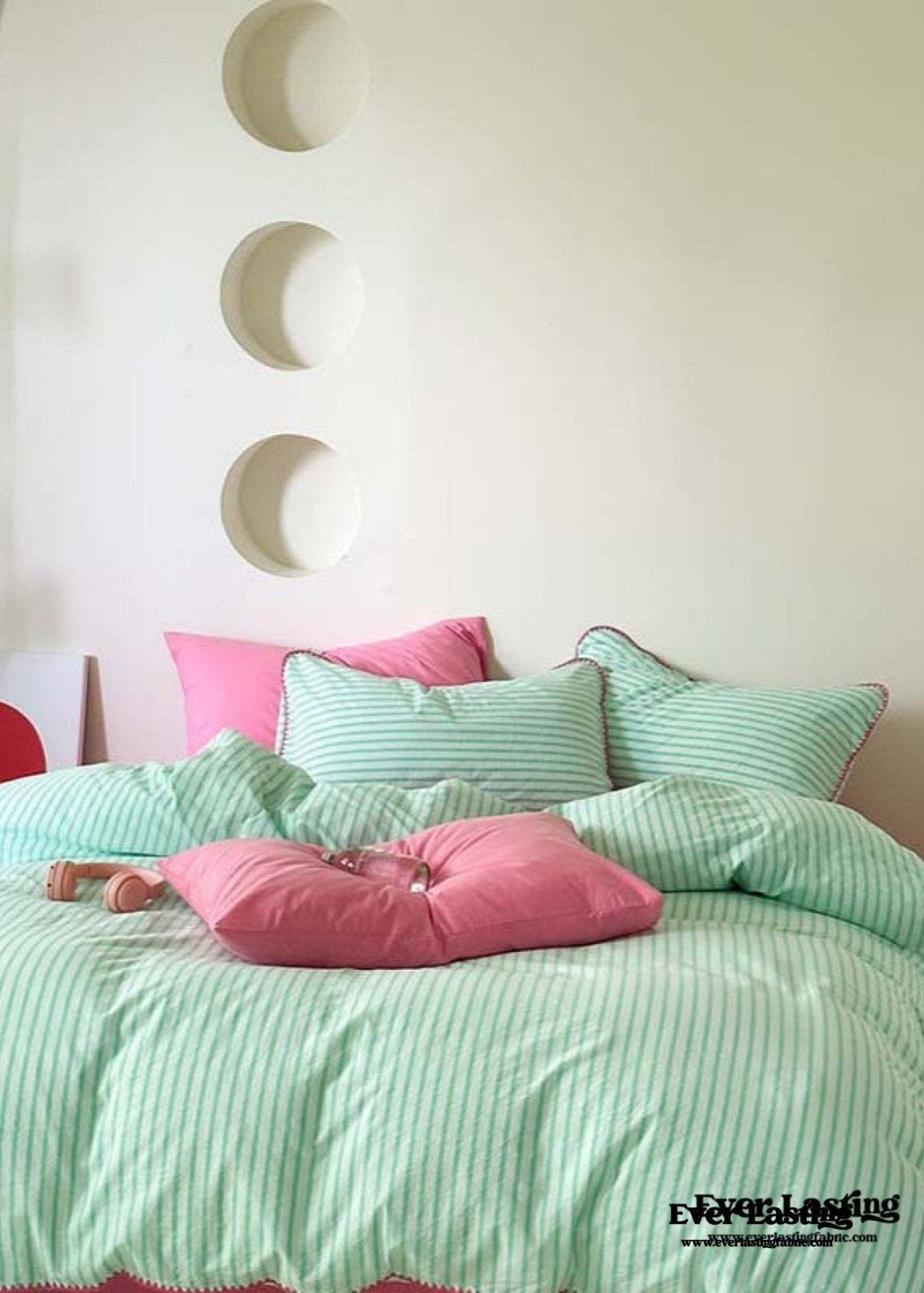 Pepper Candy Stripe Bedding Set / Light Green
