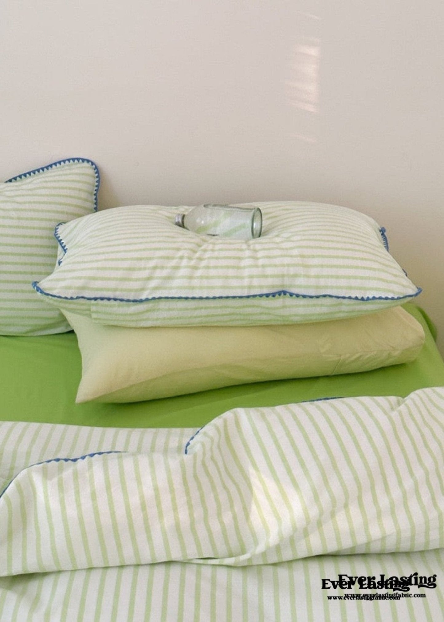 Pepper Candy Stripe Bedding Set / Light Green