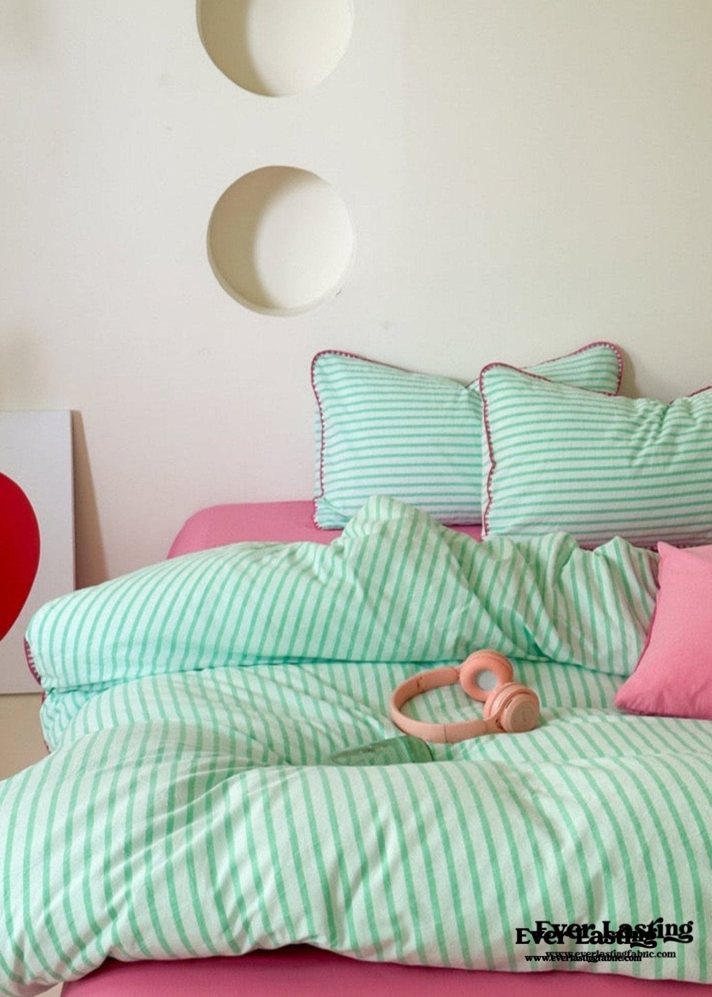 Pepper Candy Stripe Bedding Set / Light Green