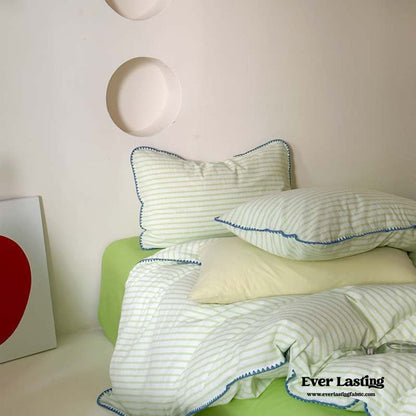 Pepper Candy Stripe Bedding Set / Light Green