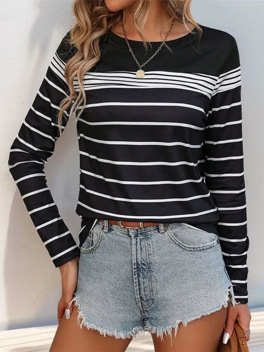 Trendsi Women's Striped Long Sleeve T-Shirt — Soft Casual Top