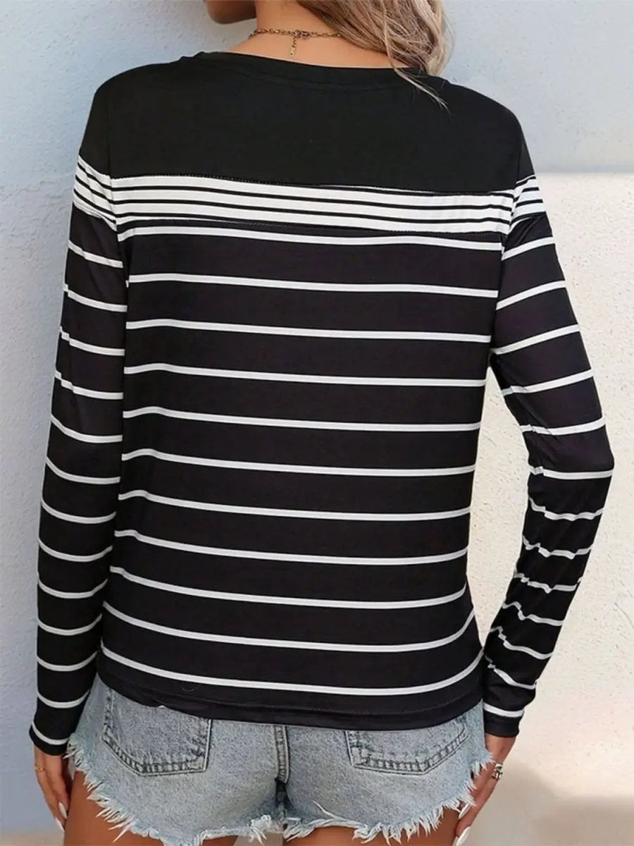 Trendsi Women's Striped Long Sleeve T-Shirt — Soft Casual Top