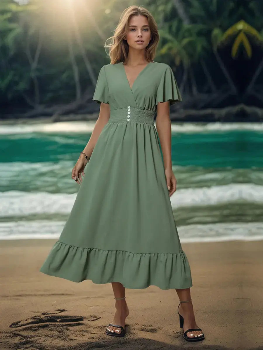 Women's Midi Dress Midi Dress - Flutter Sleeve - Elegant Timeless Style