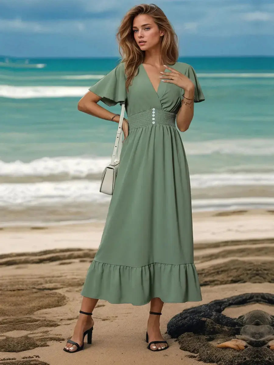 Women's Midi Dress Midi Dress - Flutter Sleeve - Elegant Timeless Style