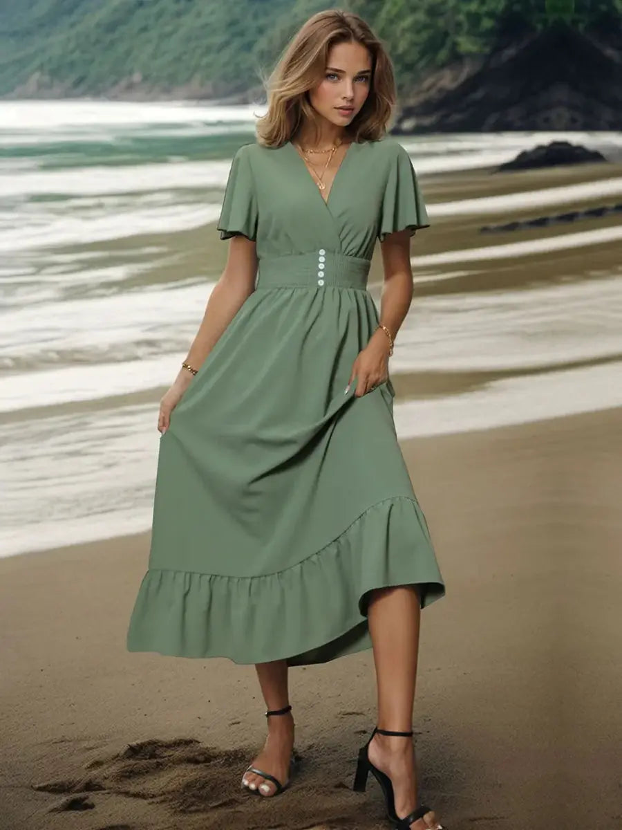 Women's Midi Dress Midi Dress - Flutter Sleeve - Elegant Timeless Style