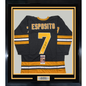 Framed Autographed/Signed Phil Esposito 35x39 Boston Black Hockey Jersey JSA COA