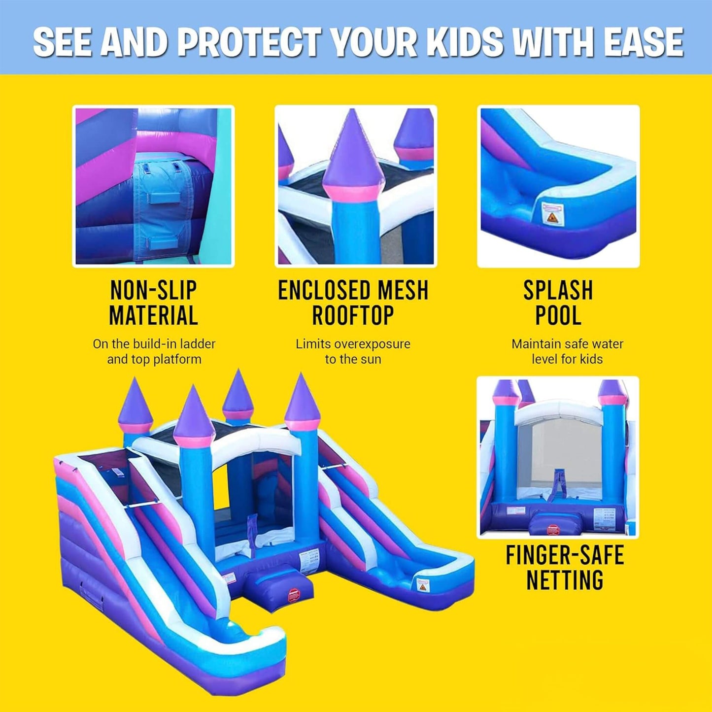 16FT Pink Castle Bounce House Combo With Double Water Slide (SAK84027)