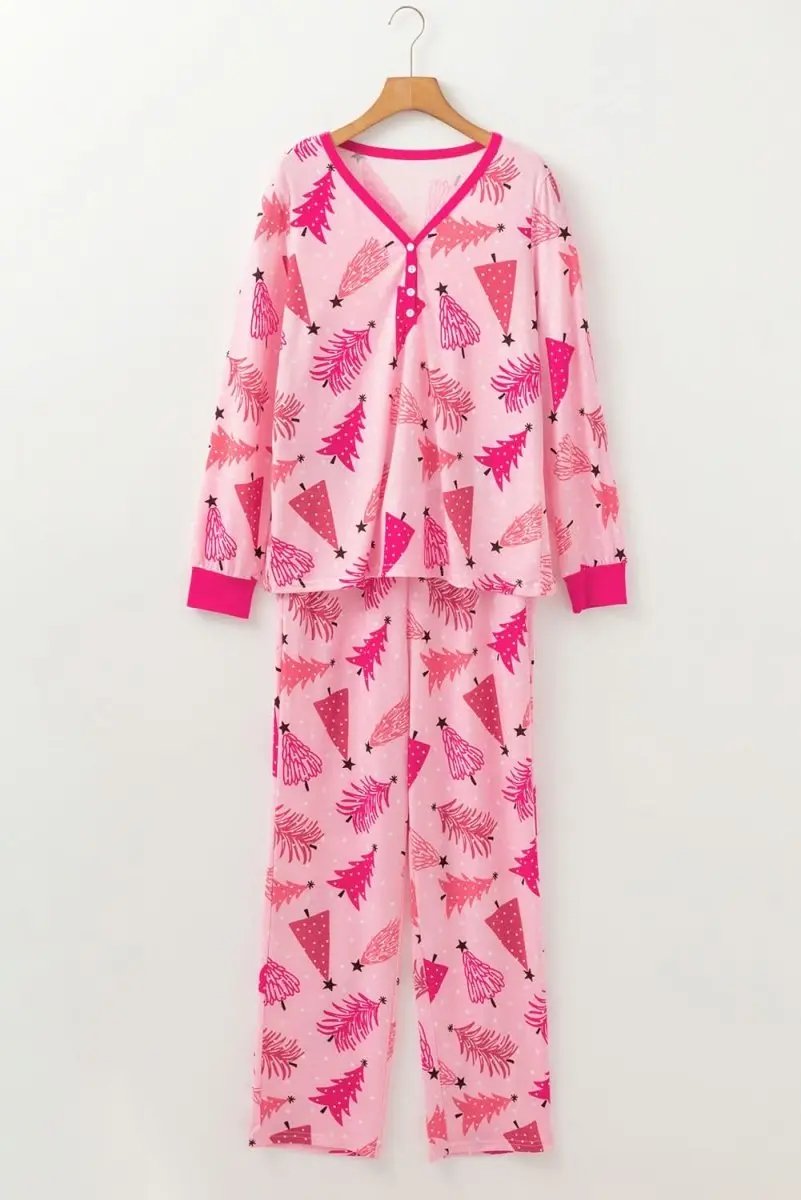 Pants Love Salve Pink Christmas Tree Women's Lounge Set Holiday Pajamas - Soft & Comfy