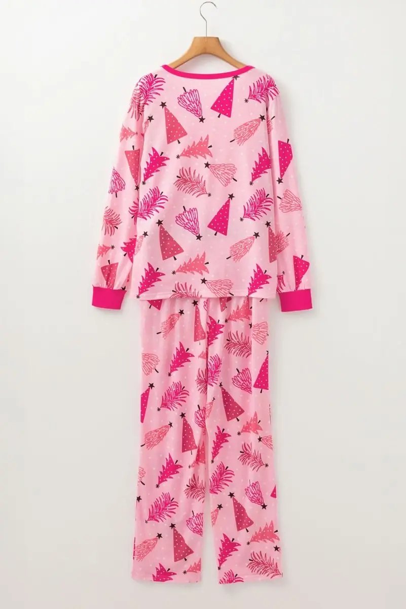 Pants Love Salve Pink Christmas Tree Women's Lounge Set Holiday Pajamas - Soft & Comfy