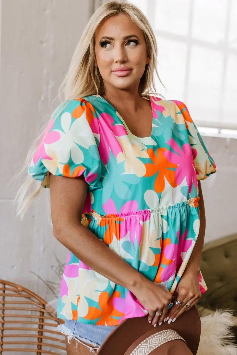 Accessories Love Salve Pink Floral Blouse Women's Daily Southern Belle Top: Puff Sleeve V-Neck