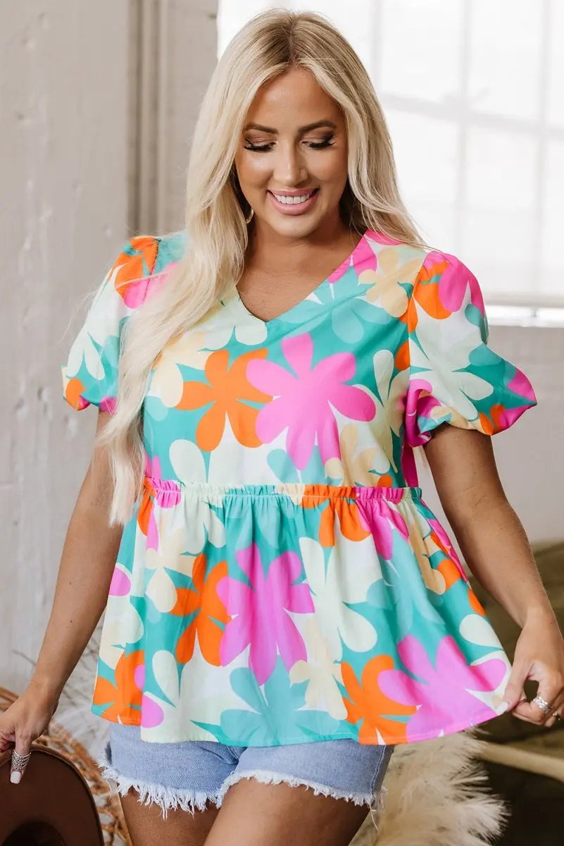 Accessories Love Salve Pink Floral Blouse Women's Daily Southern Belle Top: Puff Sleeve V-Neck