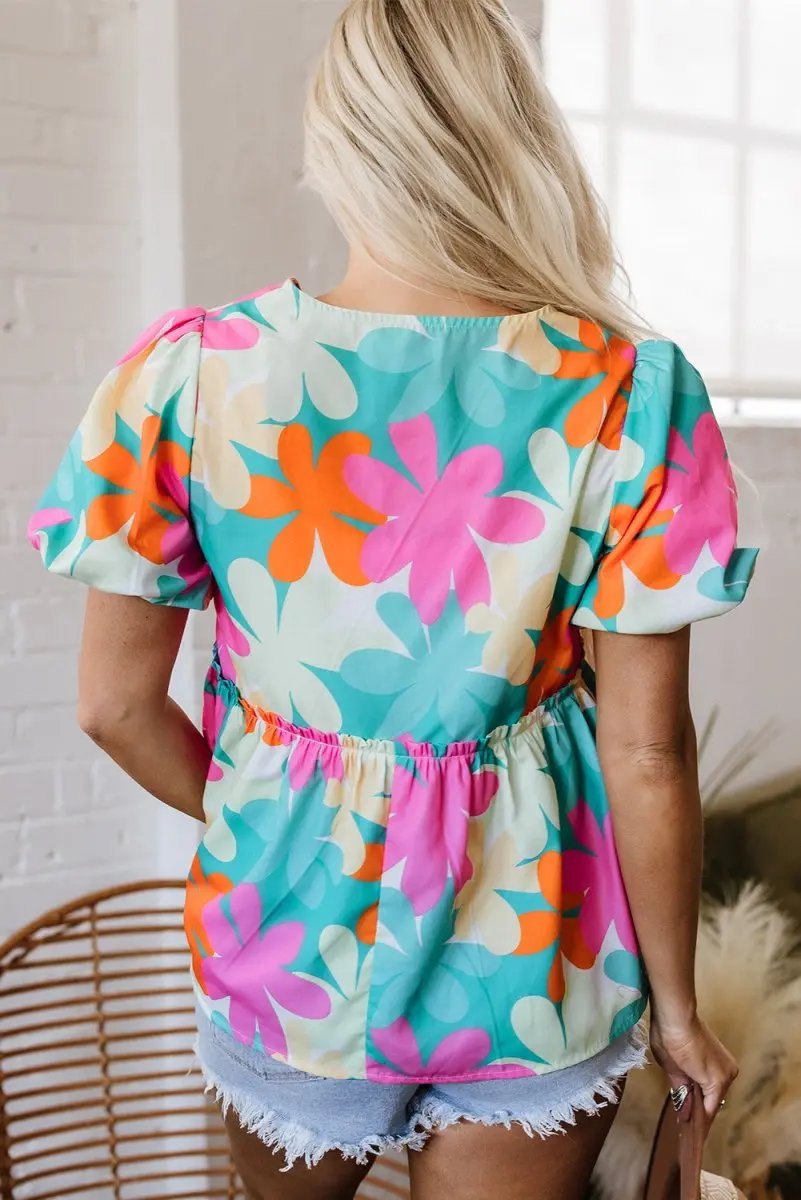 Accessories Love Salve Pink Floral Blouse Women's Daily Southern Belle Top: Puff Sleeve V-Neck
