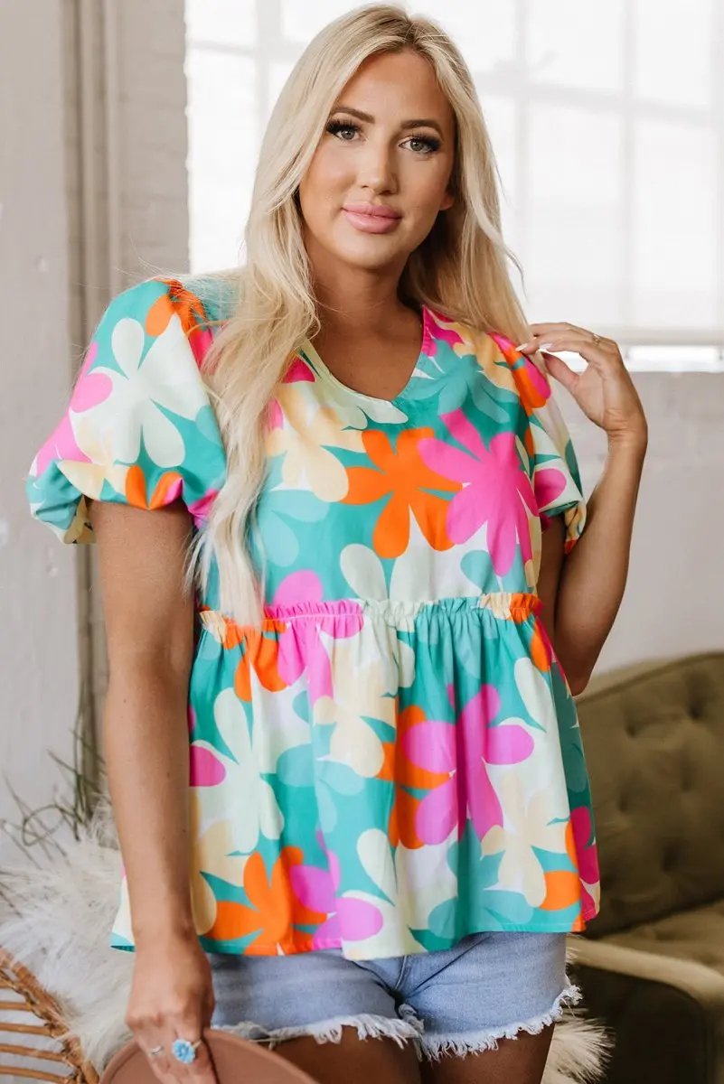Accessories Love Salve Pink Floral Blouse Women's Daily Southern Belle Top: Puff Sleeve V-Neck