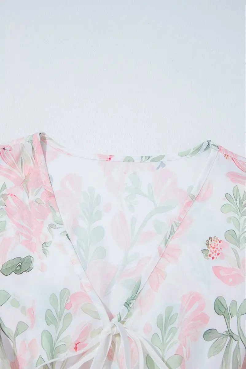 Accessories Love Salve Pink Floral Blouse Women's Summer Top V-Neck Peplum Puff Sleeve