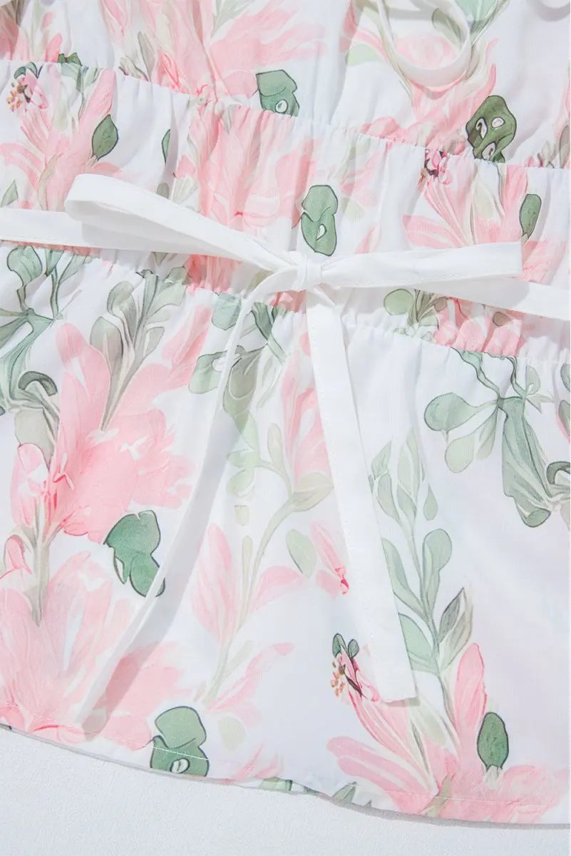 Accessories Love Salve Pink Floral Blouse Women's Summer Top V-Neck Peplum Puff Sleeve
