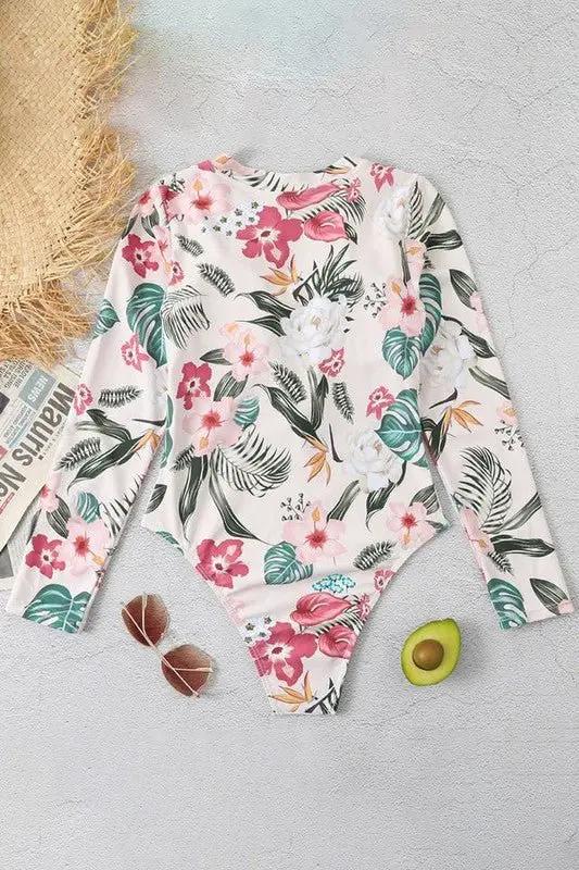 Women's Rash Guard Rash Guard Swim Shirt - UPF50+ Sun Protection - Pink Floral Long Sleeve