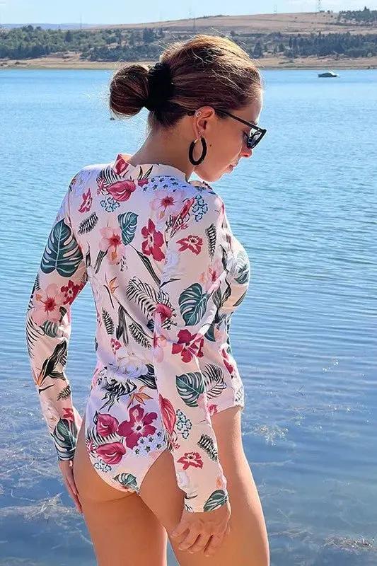 Women's Rash Guard Rash Guard Swim Shirt - UPF50+ Sun Protection - Pink Floral Long Sleeve