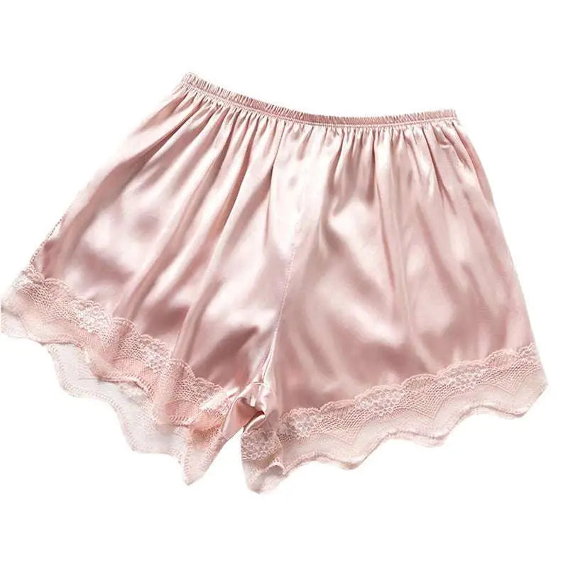 Pink Ice Silk Seamless Lace Trim Shorts