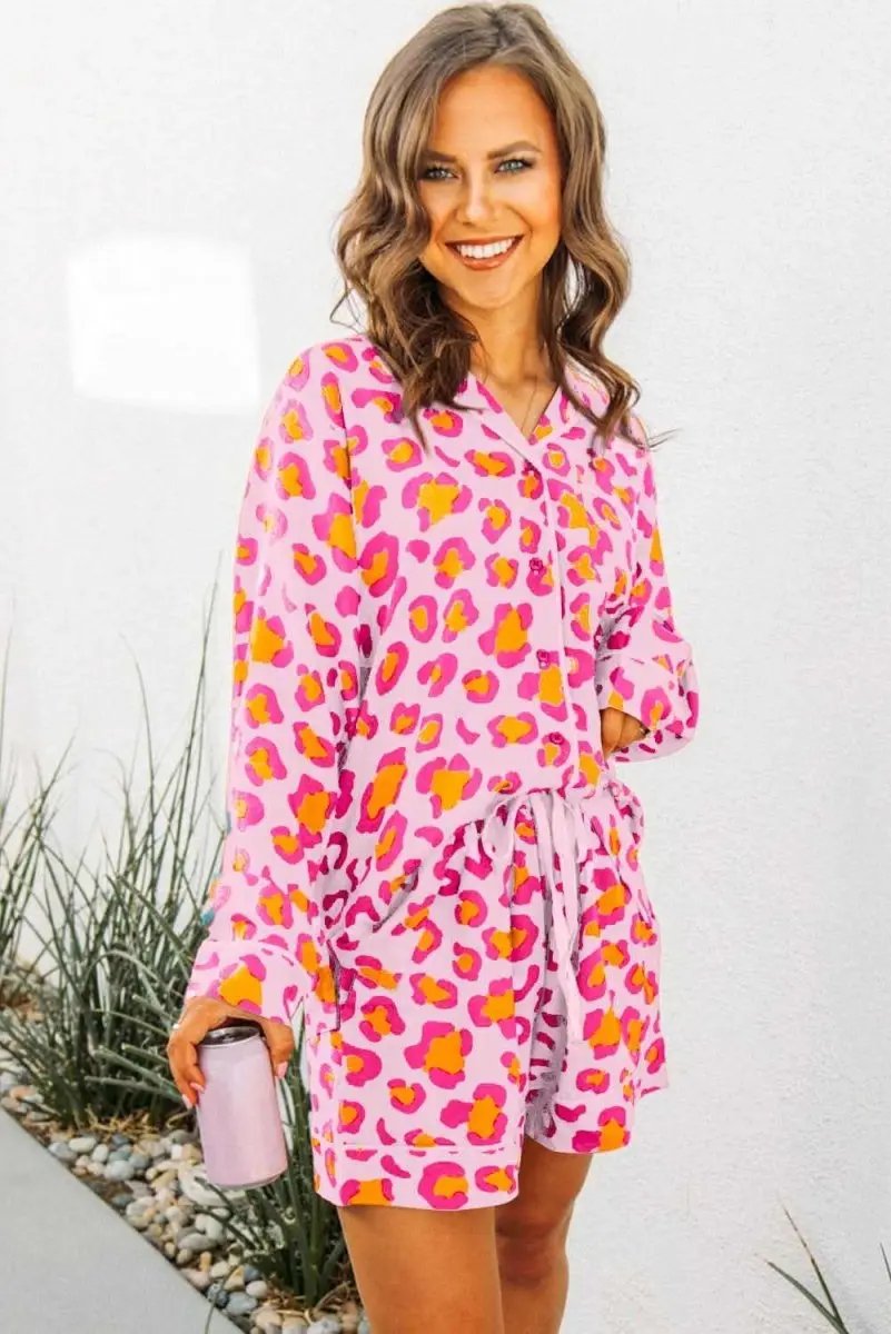 Pants Love Salve Pink Leopard Loungewear Women's Pajama Set Comfy Sleepwear