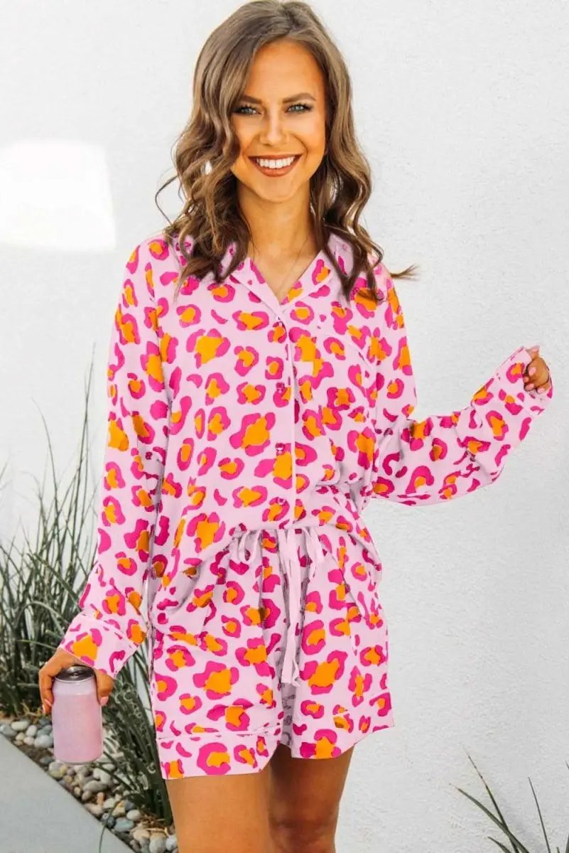 Pants Love Salve Pink Leopard Loungewear Women's Pajama Set Comfy Sleepwear
