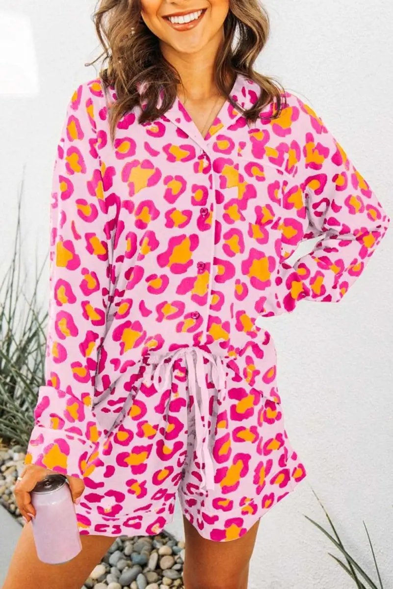 Pants Love Salve Pink Leopard Loungewear Women's Pajama Set Comfy Sleepwear