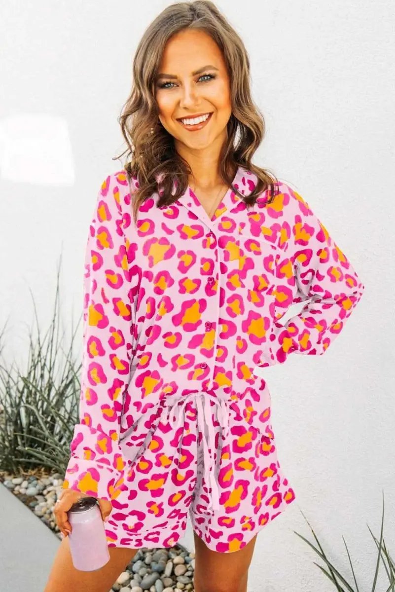 Pants Love Salve Pink Leopard Loungewear Women's Pajama Set Comfy Sleepwear