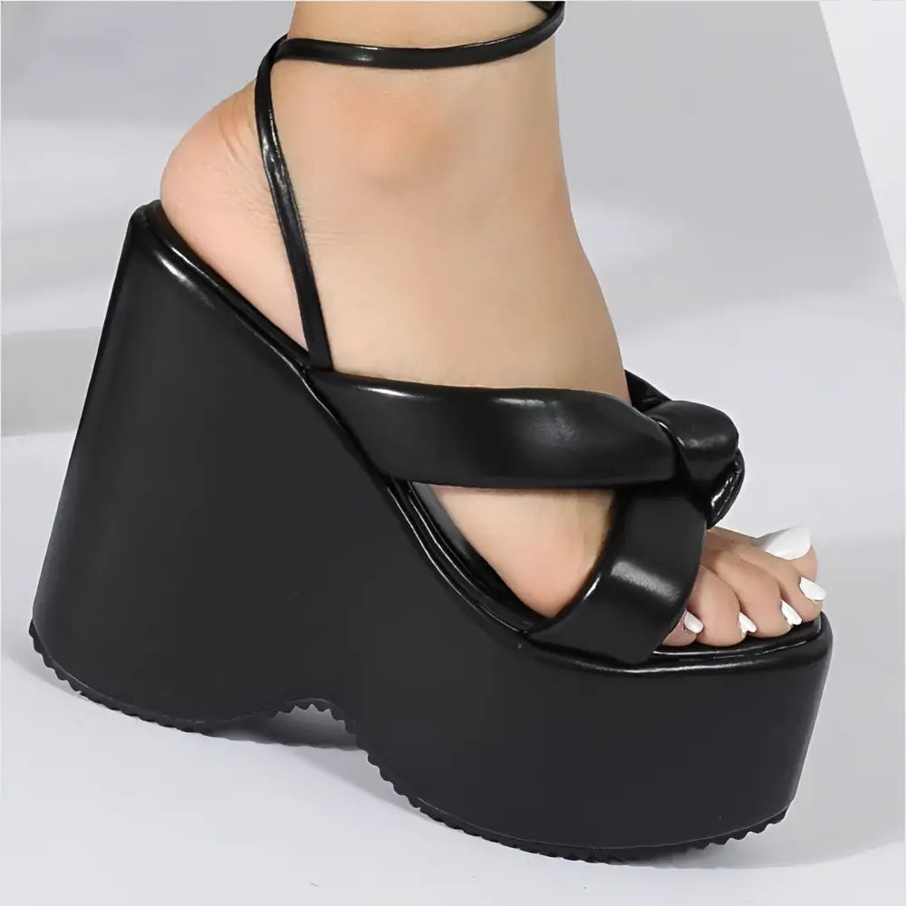 Pink Platform Wedge High Heel Ankle Tie Sandals