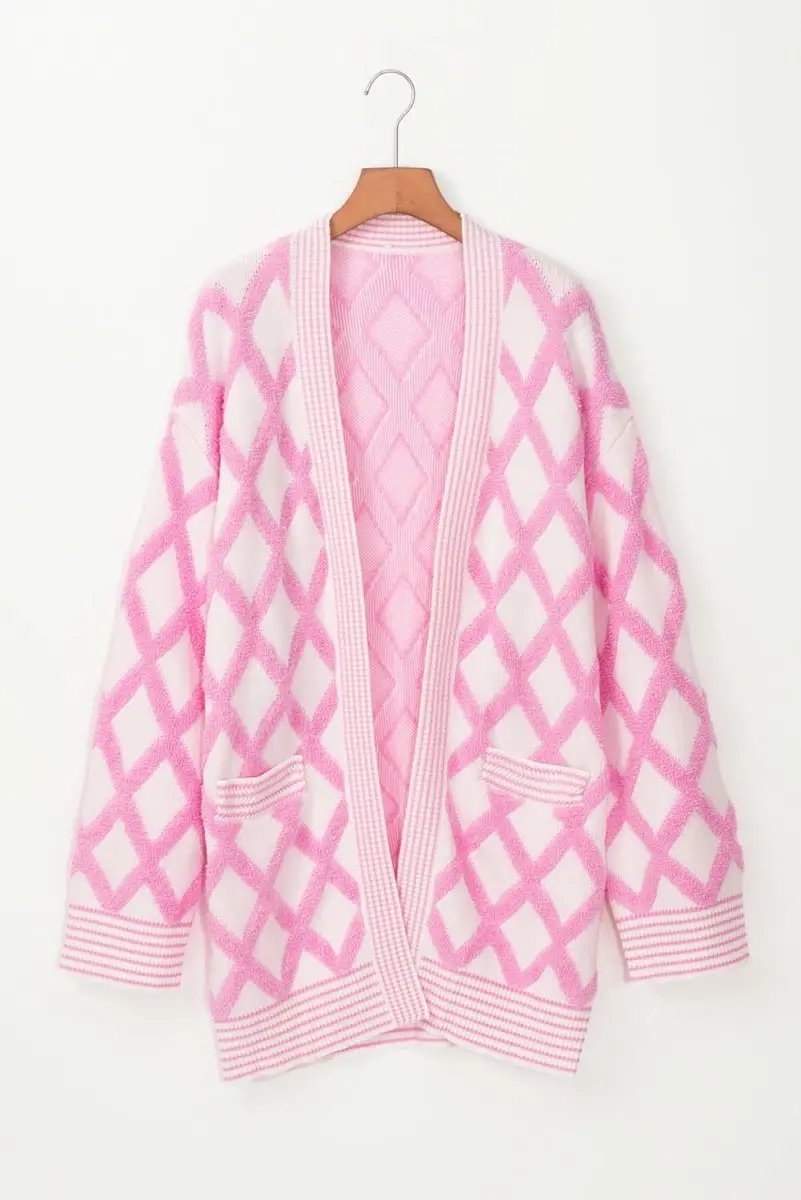 Love Salve Cardigan Sweater Pink Knit — Soft Open Front With Pockets