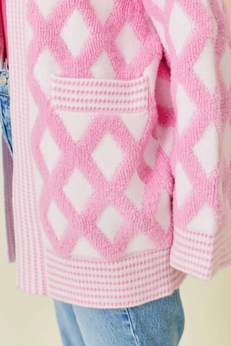 Love Salve Cardigan Sweater Pink Knit — Soft Open Front With Pockets