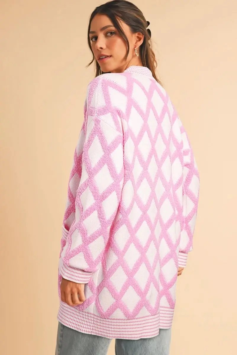 Love Salve Cardigan Sweater Pink Knit — Soft Open Front With Pockets