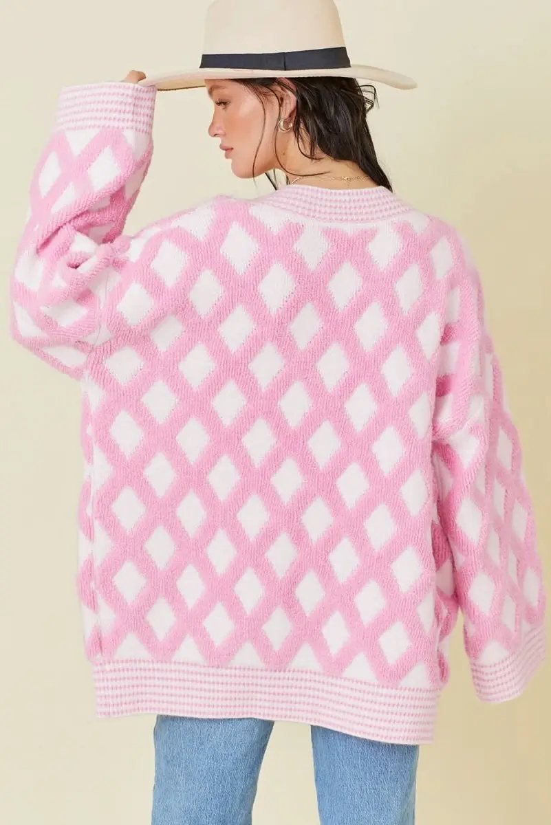 Love Salve Cardigan Sweater Pink Knit — Soft Open Front With Pockets