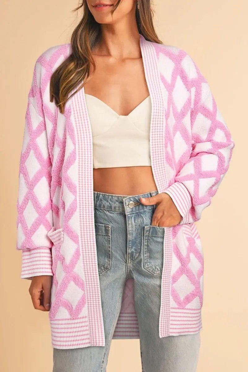 Love Salve Cardigan Sweater Pink Knit — Soft Open Front With Pockets