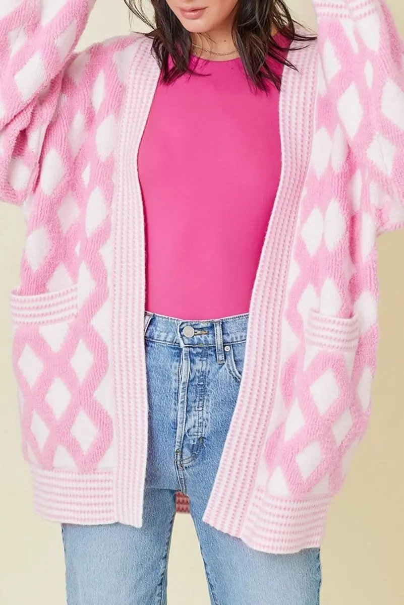 Love Salve Cardigan Sweater Pink Knit — Soft Open Front With Pockets