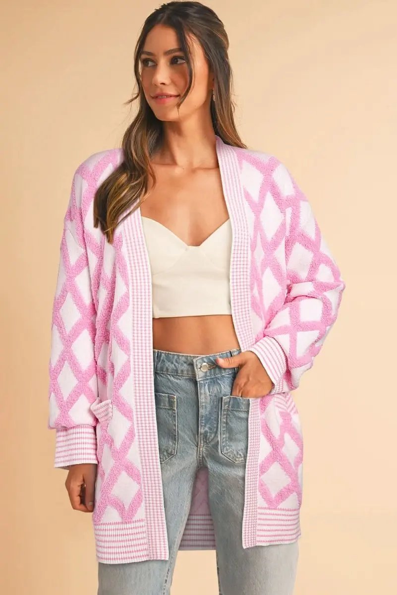 Love Salve Cardigan Sweater Pink Knit — Soft Open Front With Pockets