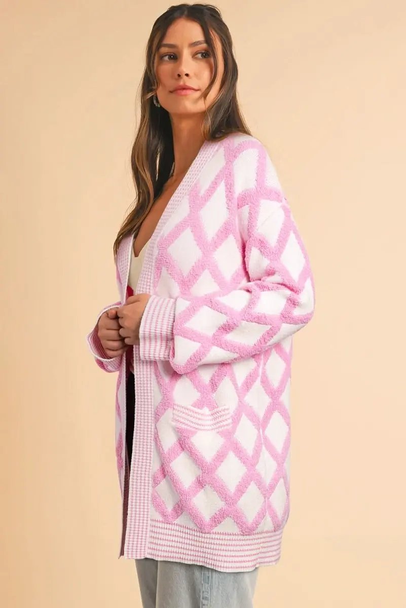 Love Salve Cardigan Sweater Pink Knit — Soft Open Front With Pockets