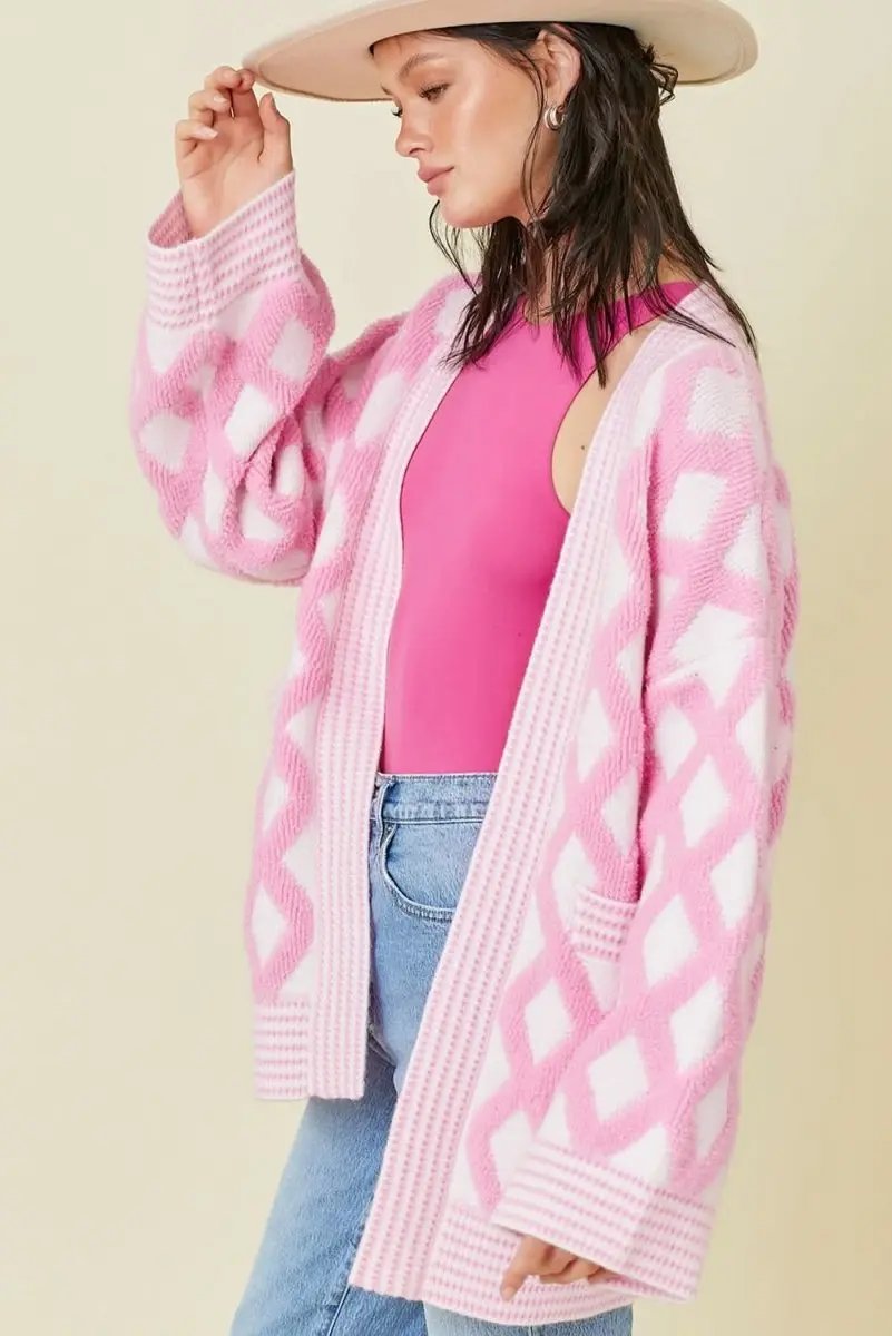 Love Salve Cardigan Sweater Pink Knit — Soft Open Front With Pockets