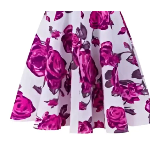 Pink Rose Ruffled White Printed Dress