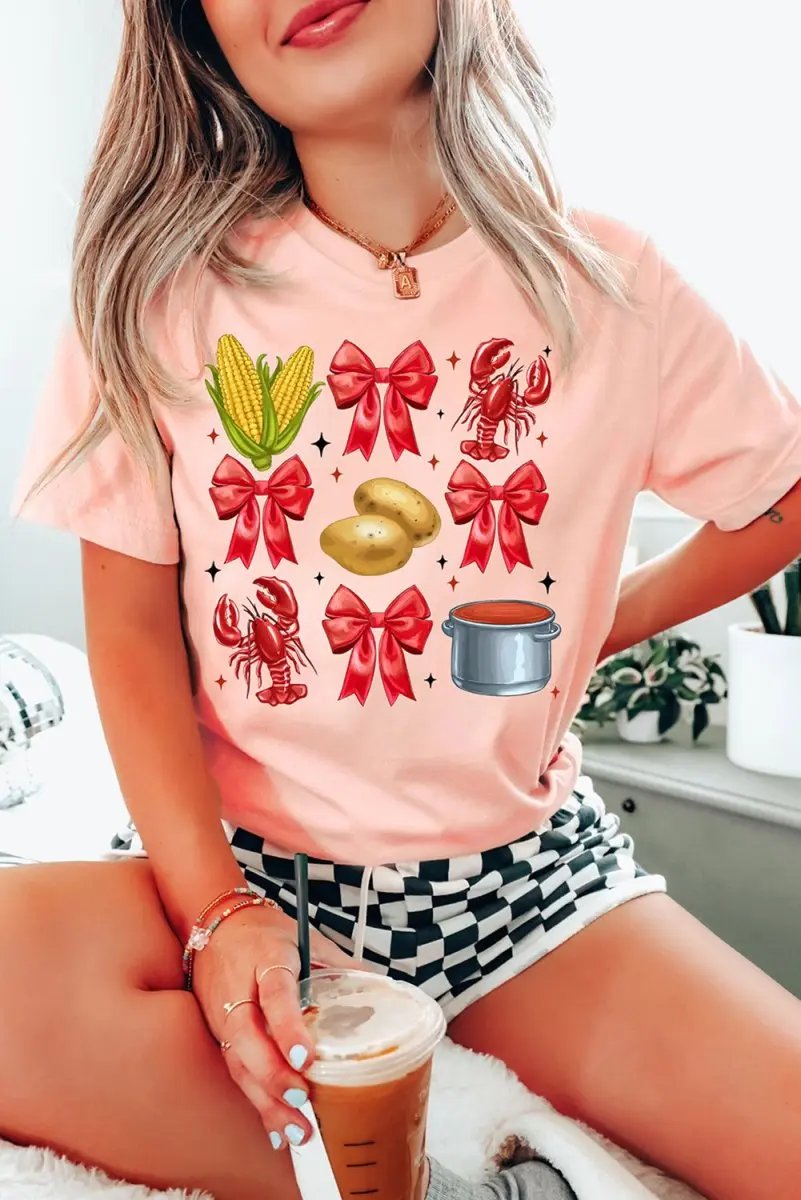 T-Shirts Love Salve Pink Crawfish Print Women's Tee Casual Summer Fashion Top