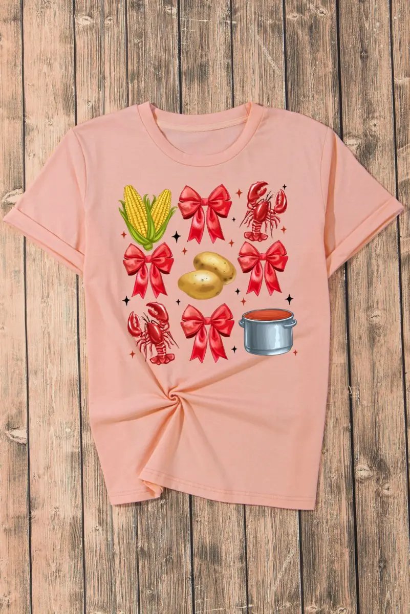 T-Shirts Love Salve Pink Crawfish Print Women's Tee Casual Summer Fashion Top