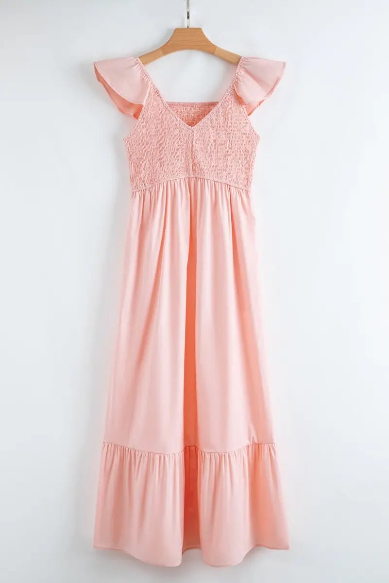 Dresses Love Salve Pink Maxi Dress Women's Vacation Wedding A-Line Smocked Dress