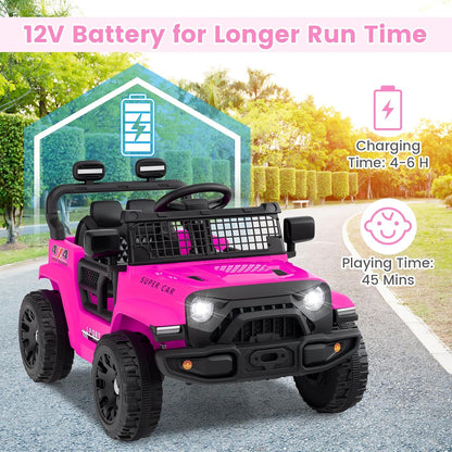 12V Electric Ride On Jeep Toy Car for Kids with Remote Control, USB, Bluetooth, and LED Lights