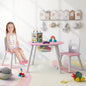 Wood Activity Kids Table and Chair Set with Center Mesh Storage for Snack Time and Homework-Pink