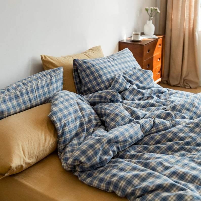 Plaid Bedding Set / Blue + Mustard