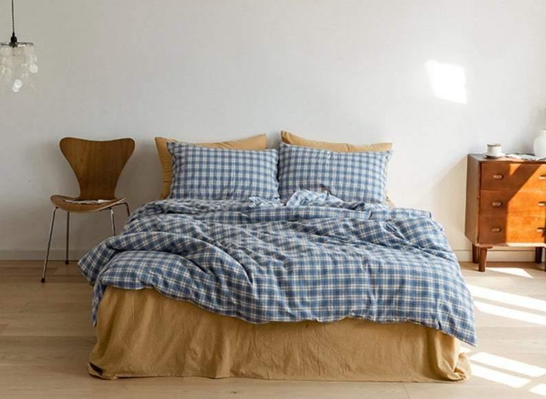 Plaid Bedding Set / Blue + Mustard