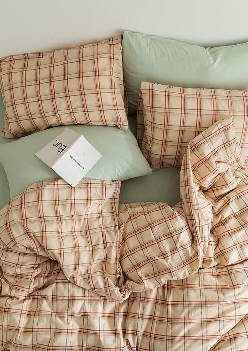 Plaid Bedding Set / Blue + Mustard