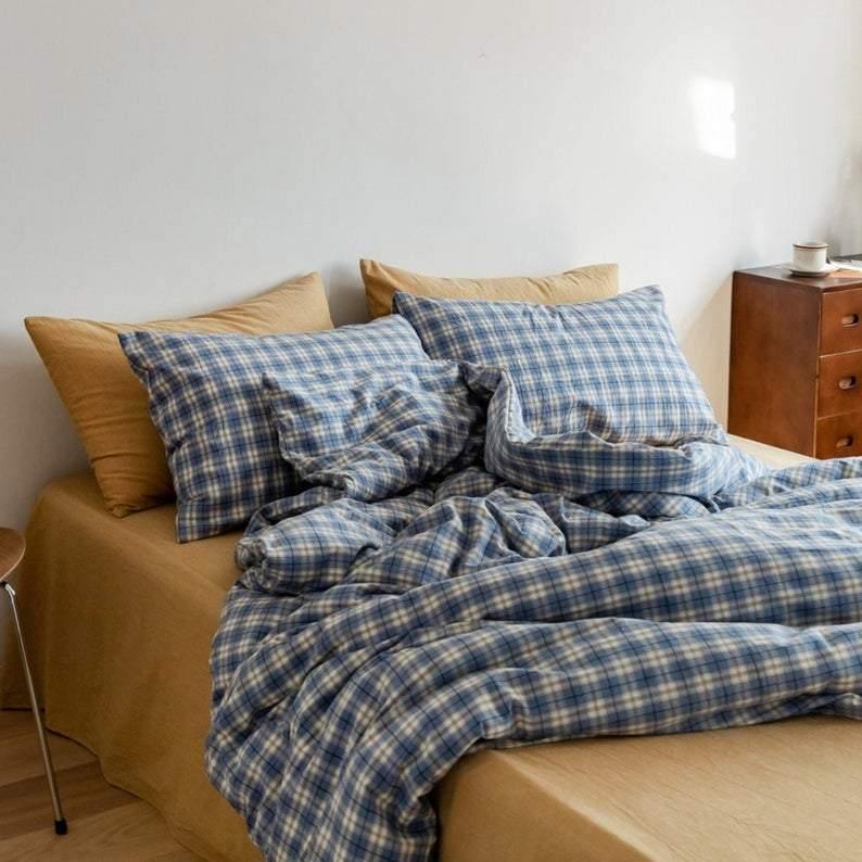Plaid Bedding Set / Yellow + Mint Green