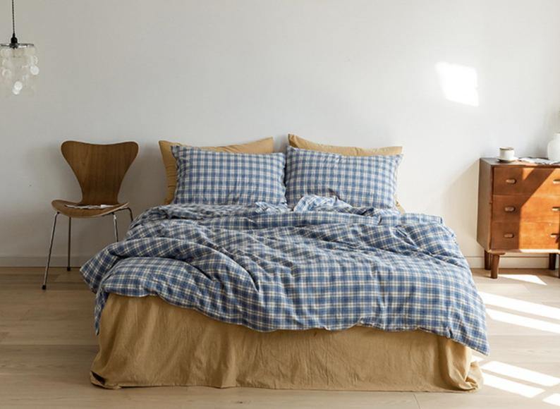 Plaid Bedding Set / Yellow + Mint Green