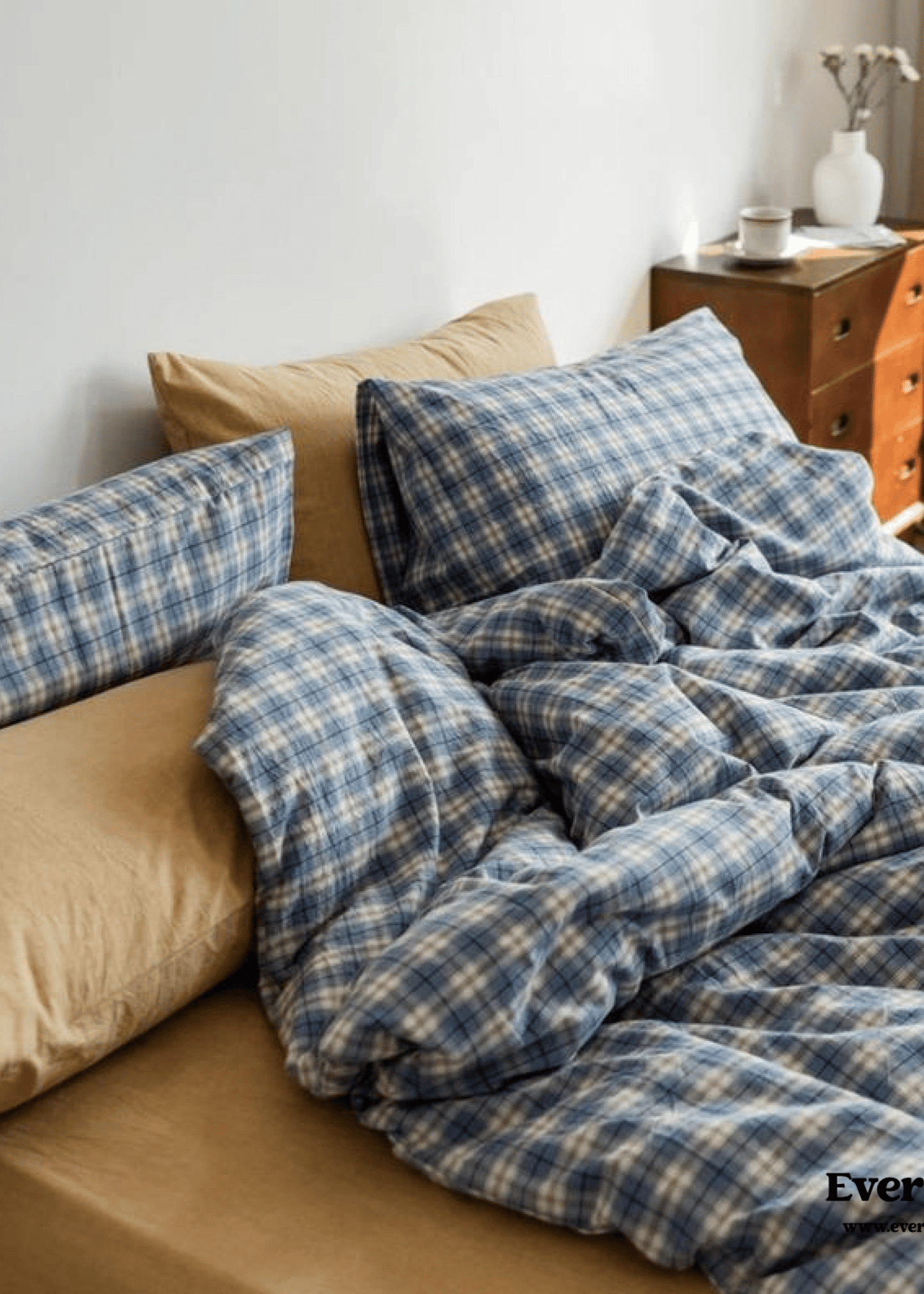 Plaid Bedding Set / Yellow + Mint Green