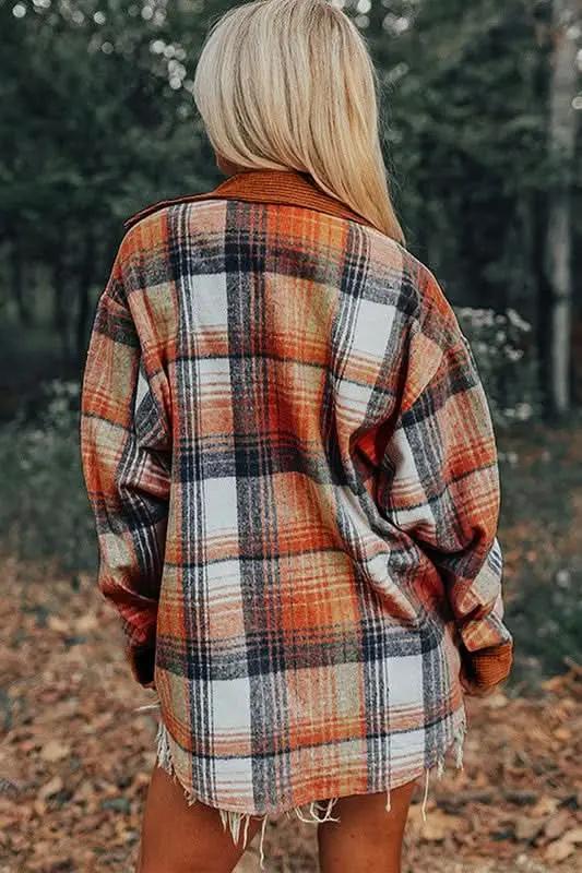 Women's Corduroy Shacket Shacket - Plaid Corduroy Pocketed - Women's Fall Layering