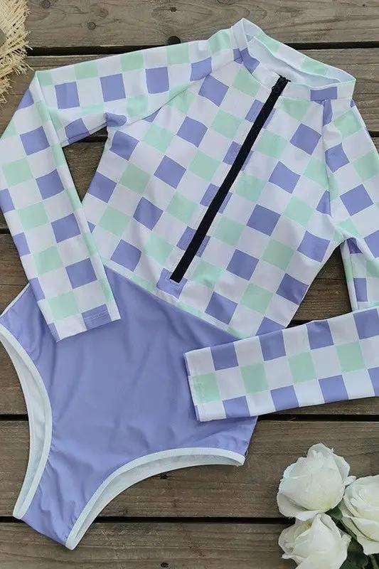 Women's Rashguard Swimsuit Women's Rashguard - UPF50+ Sun Protection - Plaid One Piece